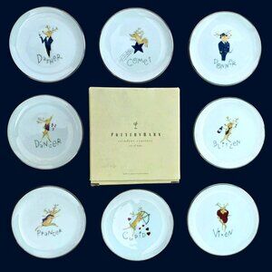8 VTG Pottery Barn Reindeer Coasters Christmas Snack Plate Dish Holiday Decor 4"